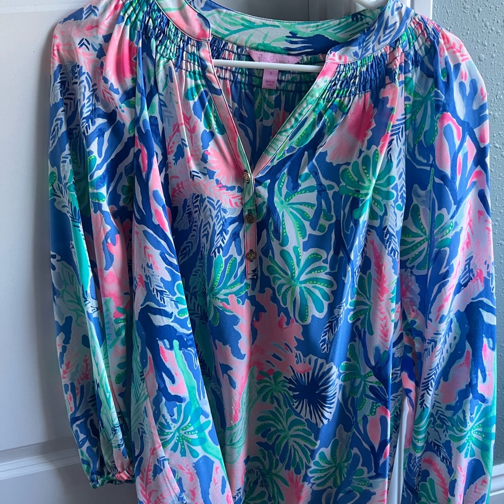 Lilly Pulitzer Blue and Pink Floral Blouse